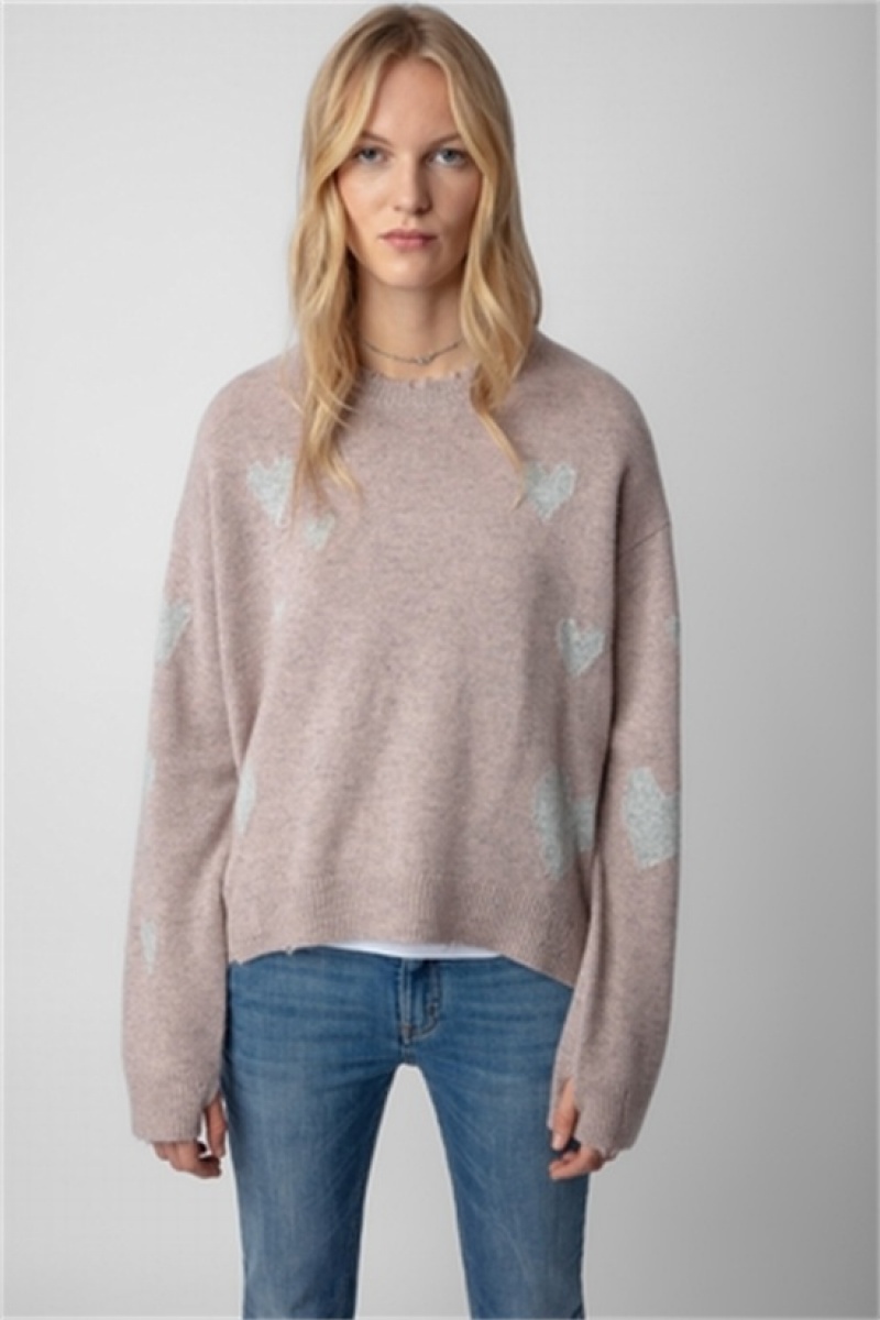 Zadig & Voltaire Markus Heart Cashmere Swetry Różowe | ZV-256451