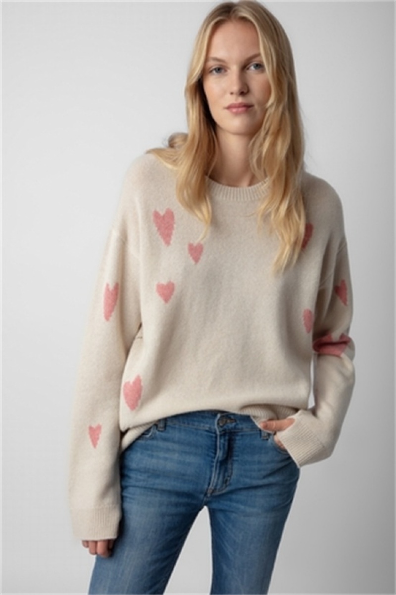 Zadig & Voltaire Markus Heart Cashmere Swetry Białe | ZV-256445