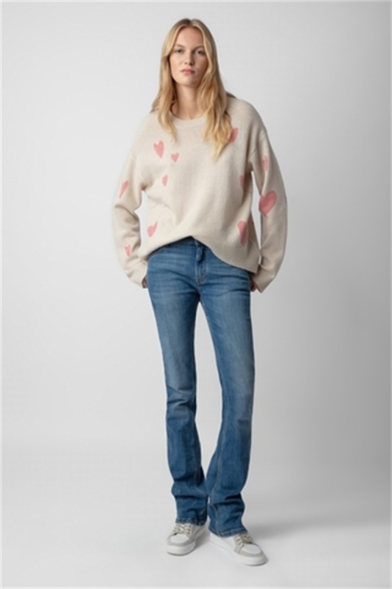 Zadig & Voltaire Markus Heart Cashmere Swetry Białe | ZV-256445