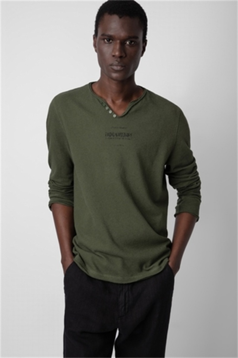 Zadig & Voltaire Monastir Henley T-shirt Khaki | ZV-255703