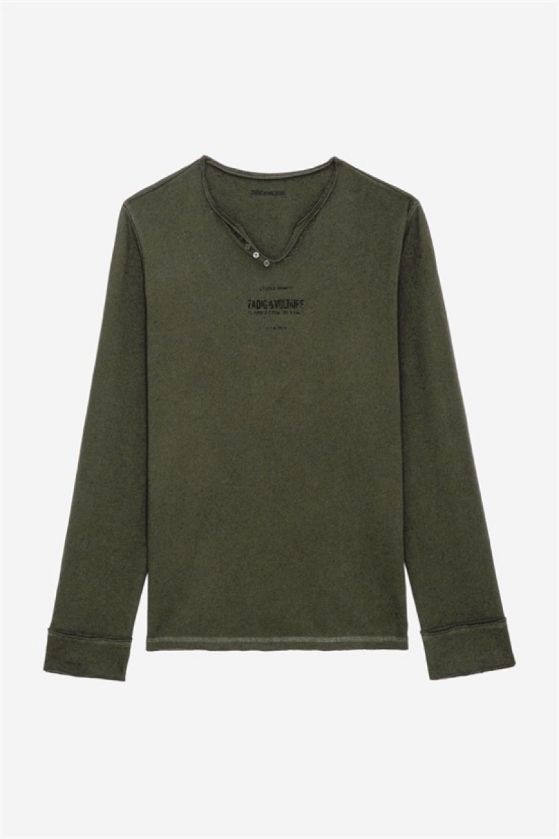 Zadig & Voltaire Monastir Henley T-shirt Khaki | ZV-255703