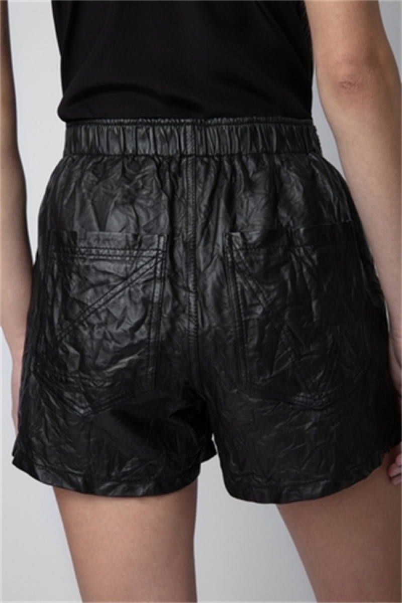 Zadig & Voltaire Pax Skórzane Shorts Czarne | ZV-256239