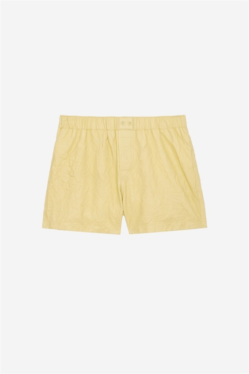 Zadig & Voltaire Pax Skórzane Shorts Żółte | ZV-256226