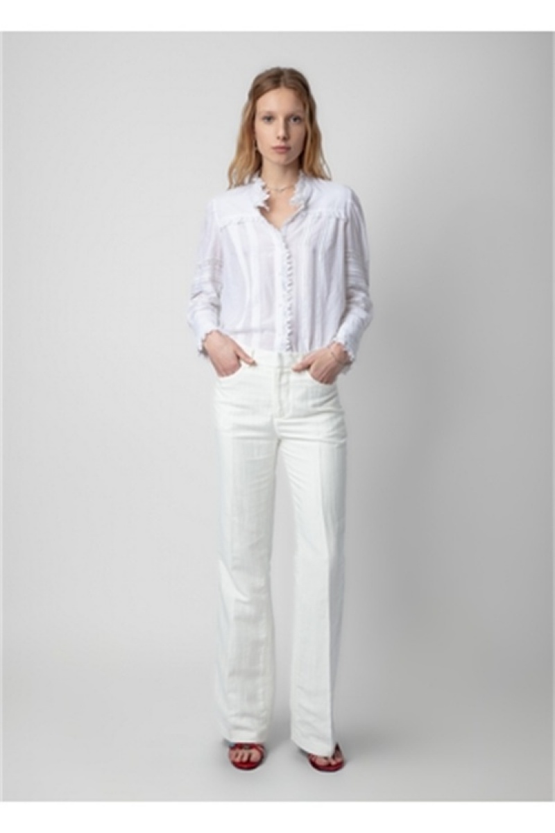 Zadig & Voltaire Pistol Linen Pants Białe | ZV-256235