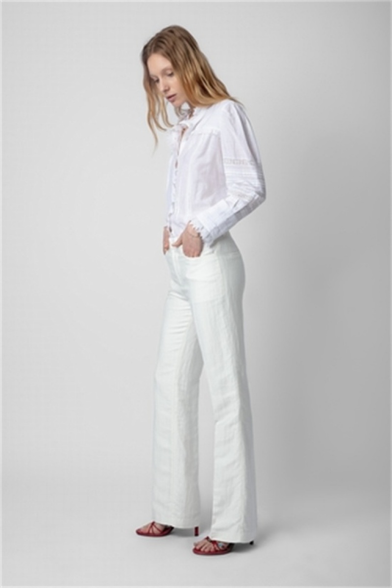 Zadig & Voltaire Pistol Linen Pants Białe | ZV-256235