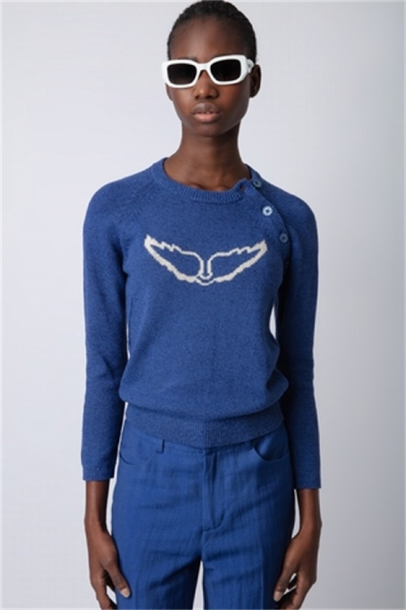 Zadig & Voltaire Regliss Wing Jumper Niebieskie | ZV-256422