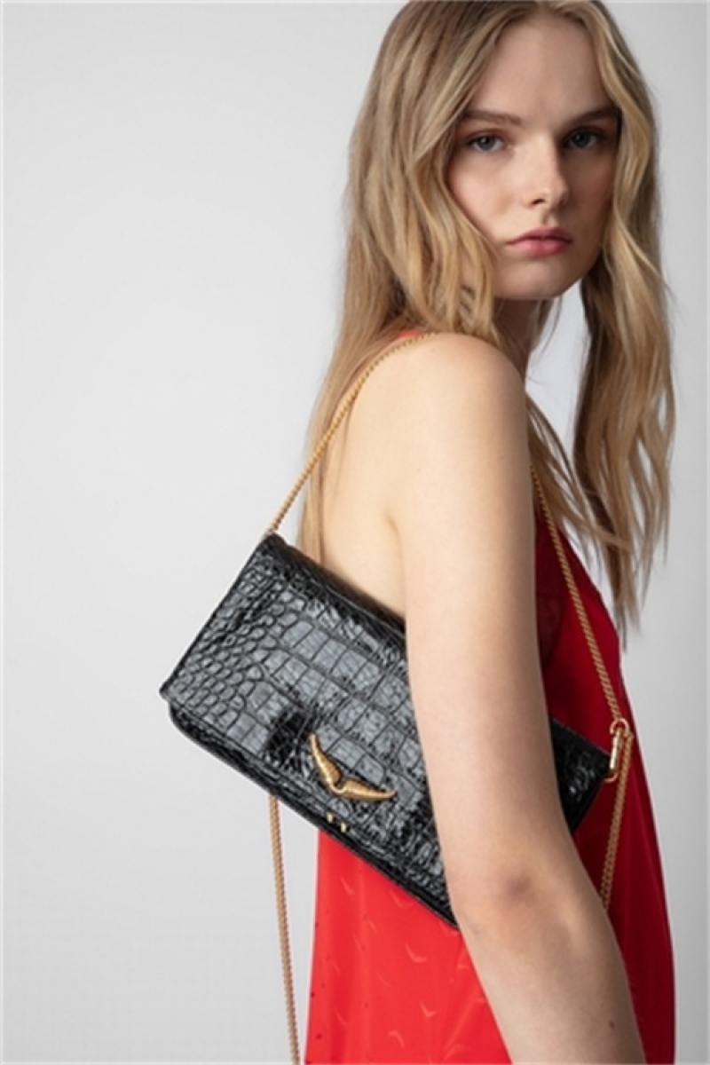 Zadig & Voltaire Rock Embrossed Bag Czarne | ZV-256033