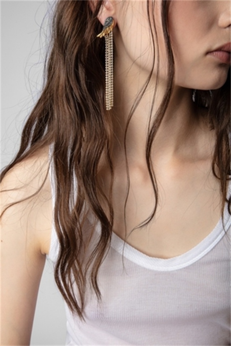 Zadig & Voltaire Rock Feather Earrings Złote | ZV-255874