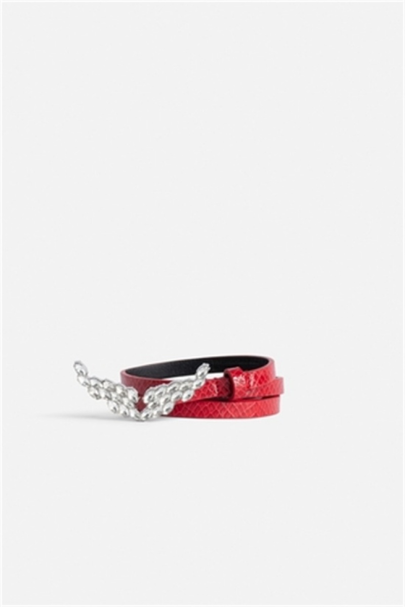 Zadig & Voltaire Rock Glossy Wild Belt Czerwone | ZV-255841