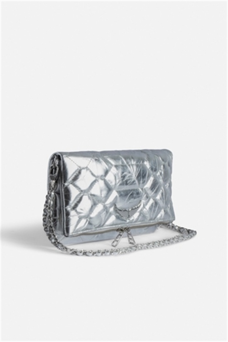 Zadig & Voltaire Rock Pikowana Metallic Clutch Srebrne | ZV-256193