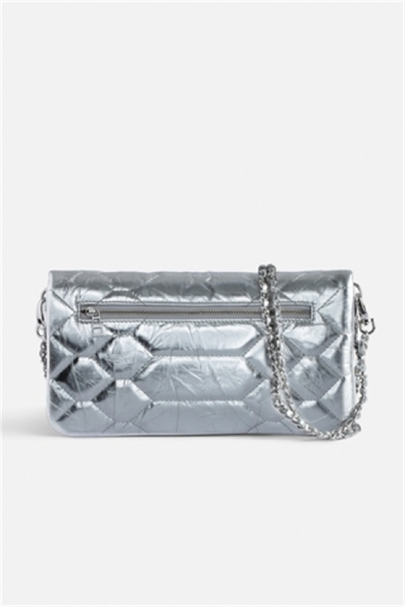 Zadig & Voltaire Rock Pikowana Metallic Clutch Srebrne | ZV-256193