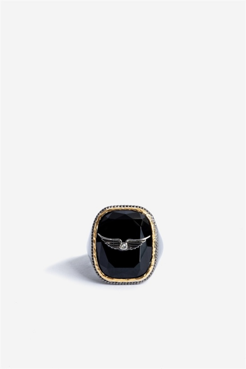 Zadig & Voltaire Rock Signet Ring Obsidian | ZV-255865