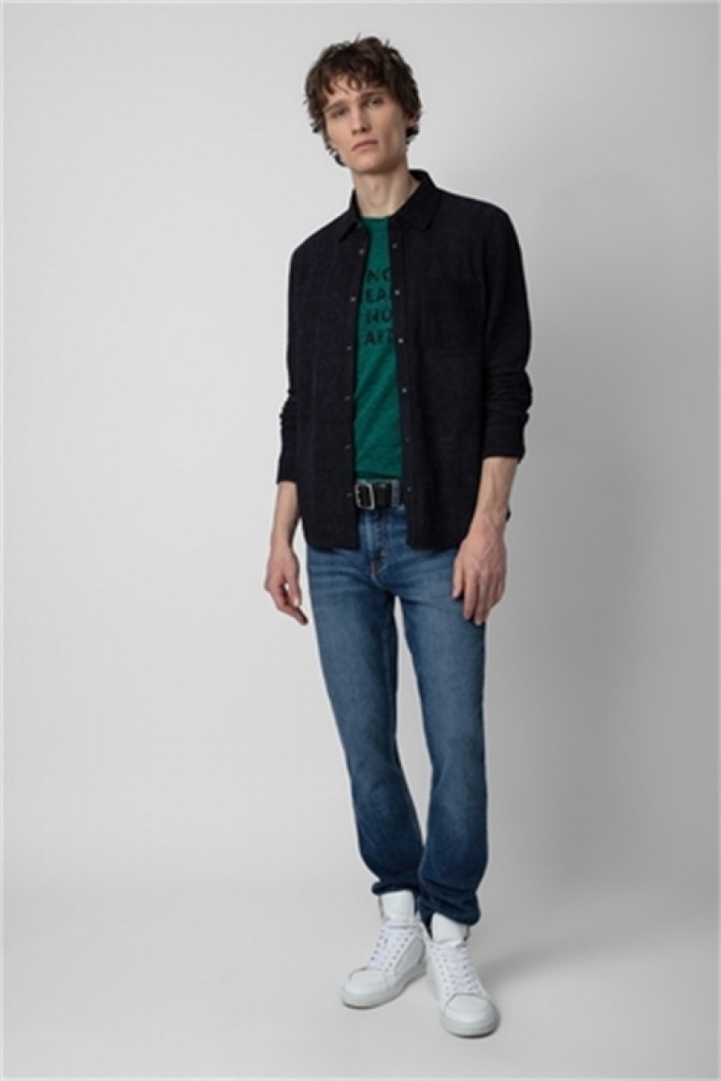 Zadig & Voltaire Serge Zamszowe Shirt Ciemny Niebieskie | ZV-255724