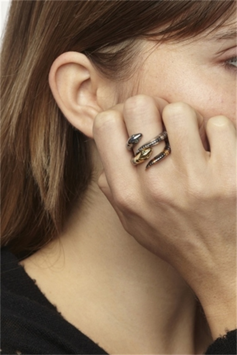 Zadig & Voltaire Snake Ring Srebrne | ZV-255886