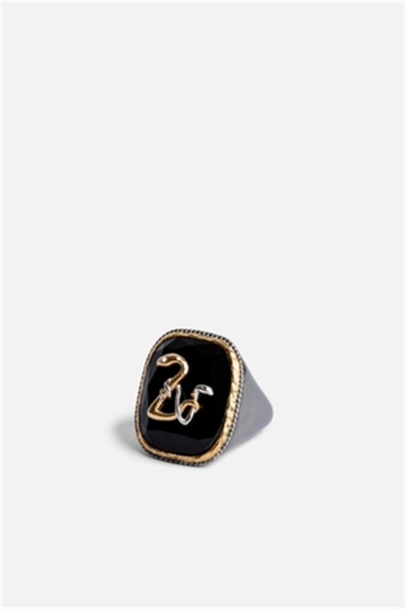 Zadig & Voltaire Snake Signet Ring Obsidian | ZV-255866