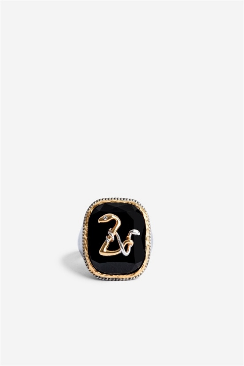 Zadig & Voltaire Snake Signet Ring Obsidian | ZV-255866