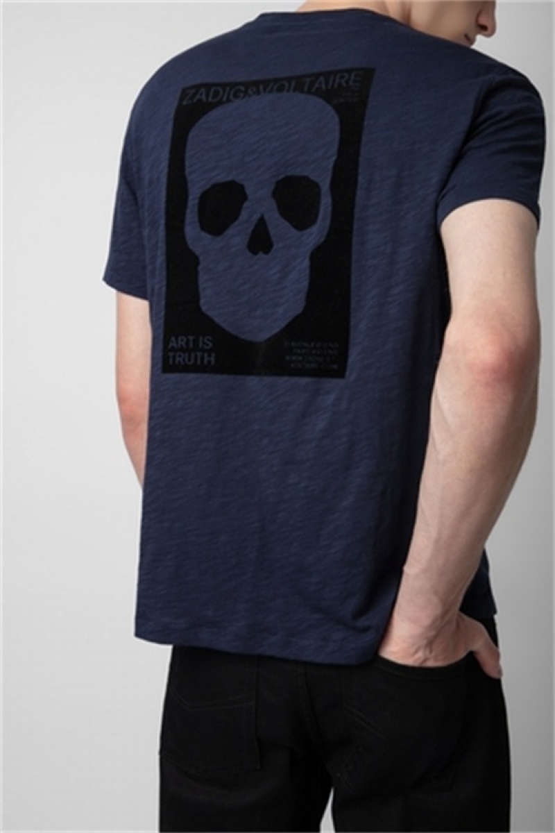 Zadig & Voltaire Stockholm Skull T-shirt Ciemny Niebieskie | ZV-255684