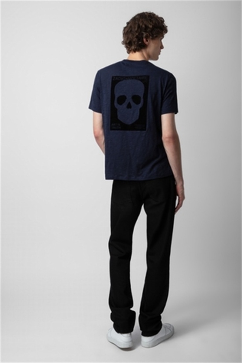 Zadig & Voltaire Stockholm Skull T-shirt Ciemny Niebieskie | ZV-255684