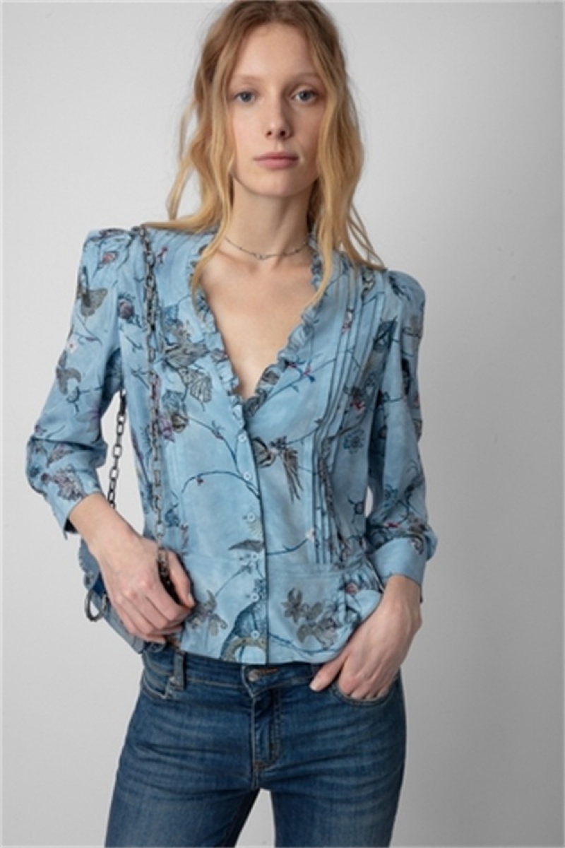 Zadig & Voltaire Talixia Diamante Blouse Niebieskie | ZV-256335