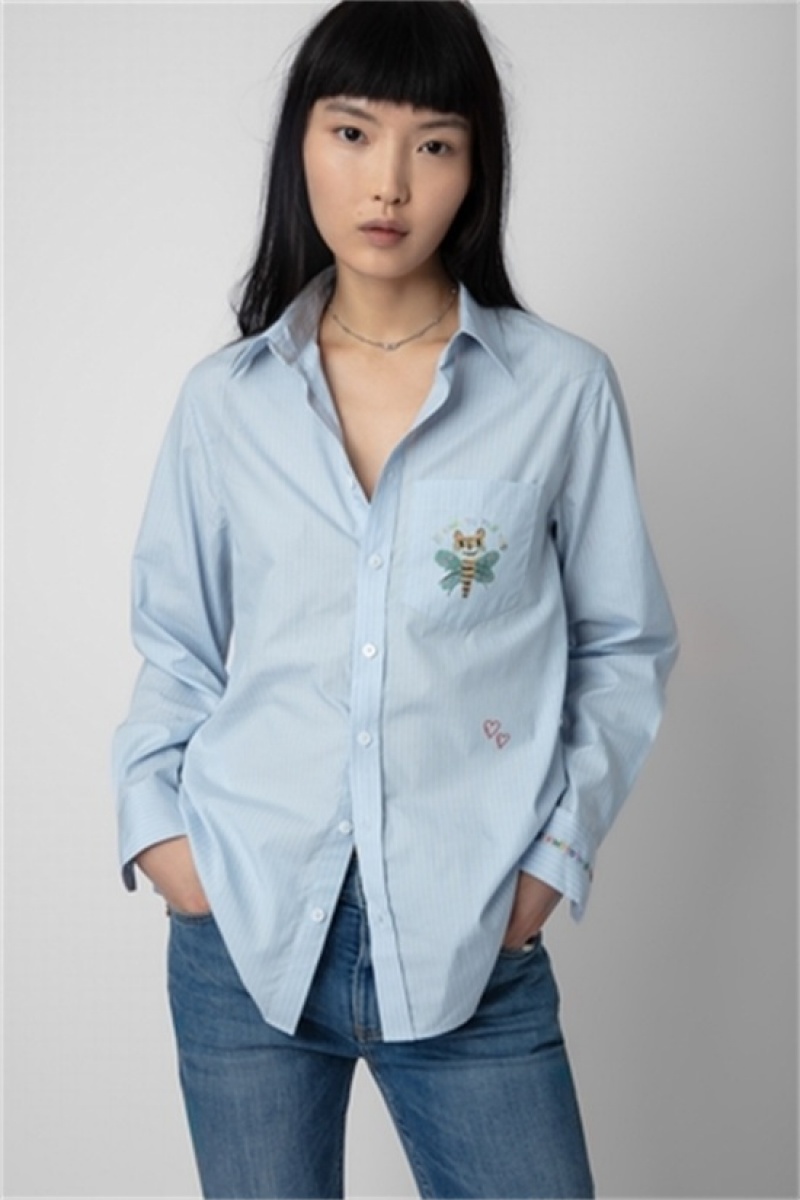 Zadig & Voltaire Taskiz Raye Shirt Niebieskie | ZV-256296