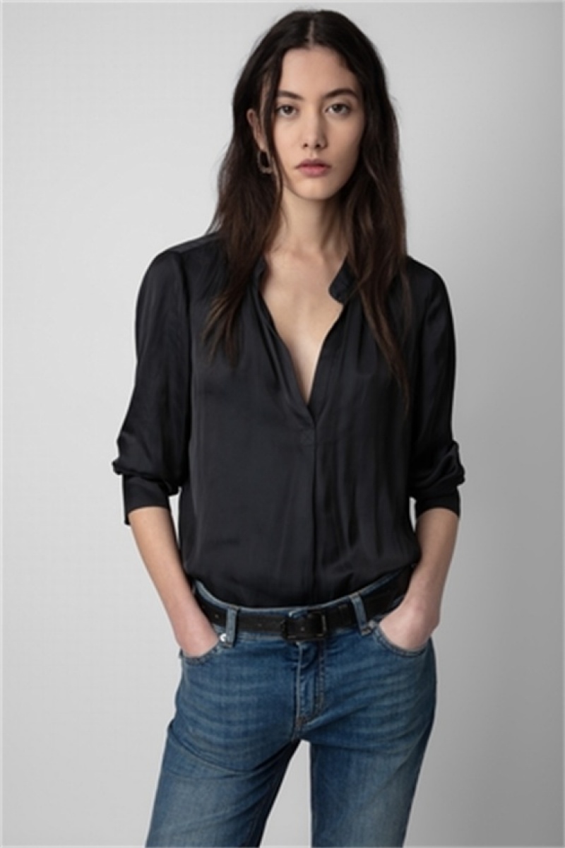 Zadig & Voltaire Tink Satin Top Czarne | ZV-256326