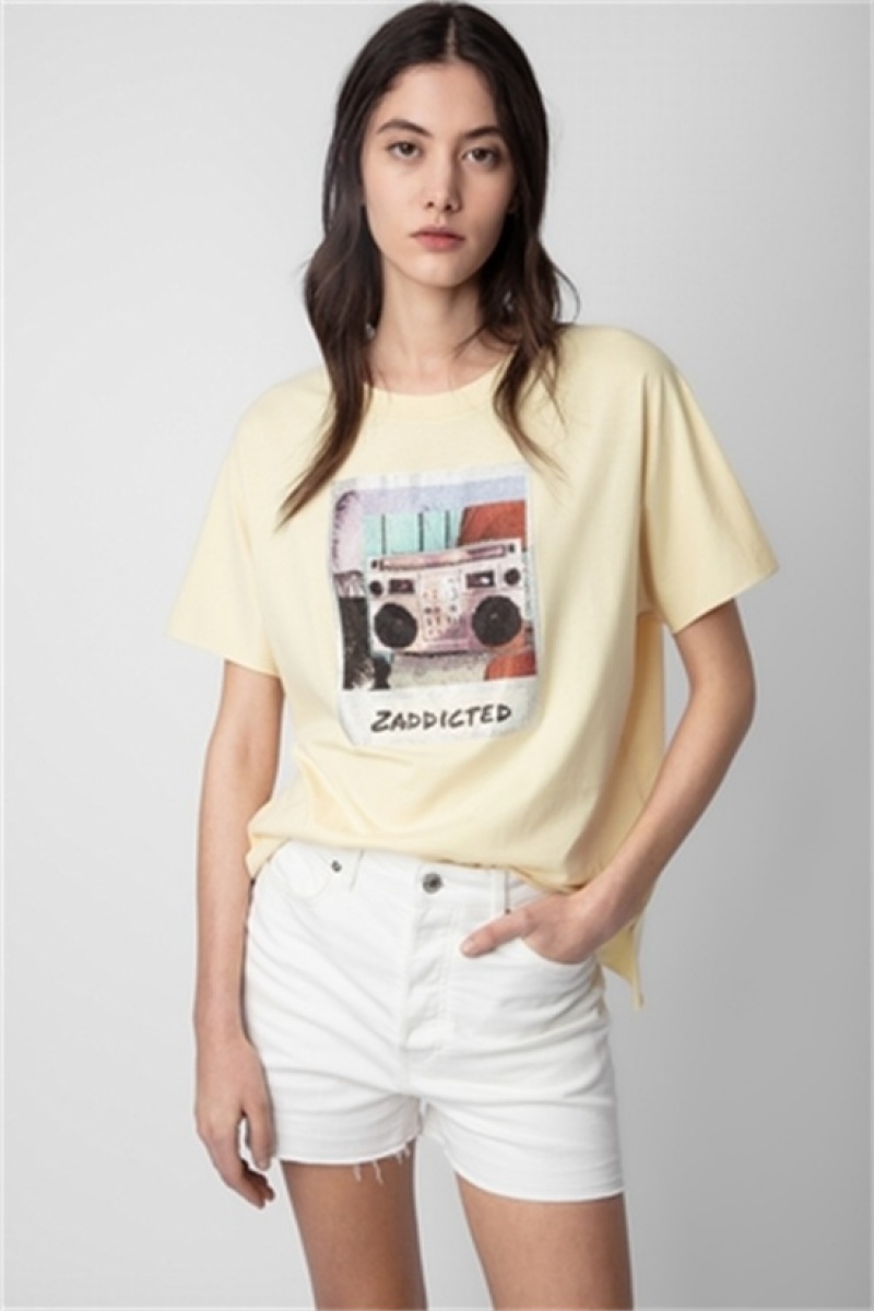 Zadig & Voltaire Tommer Photoprint T-shirt Żółte | ZV-256265