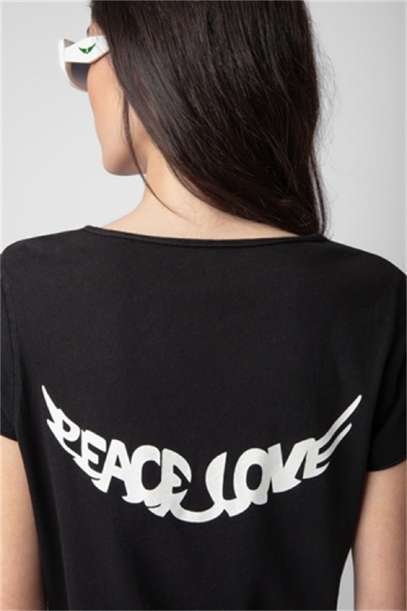 Zadig & Voltaire Tunisien Peace Love T-shirt Czarne | ZV-256276