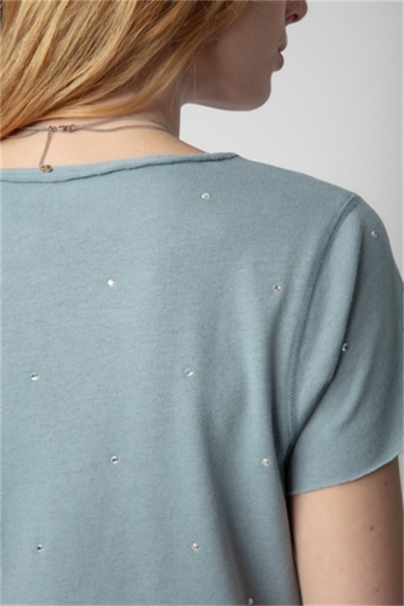 Zadig & Voltaire Tunisien Strass Dots T-shirt Niebieskie | ZV-256278