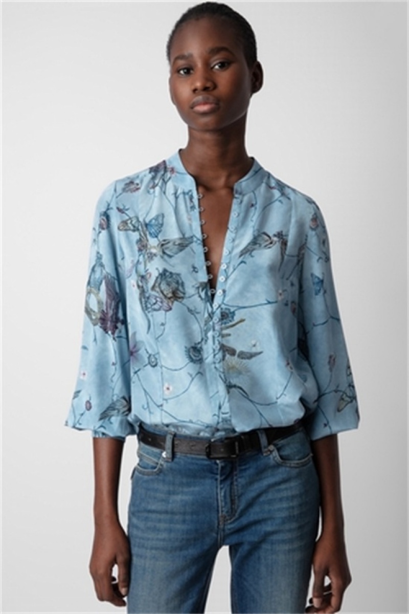 Zadig & Voltaire Twina Silk Shirt Niebieskie | ZV-256333