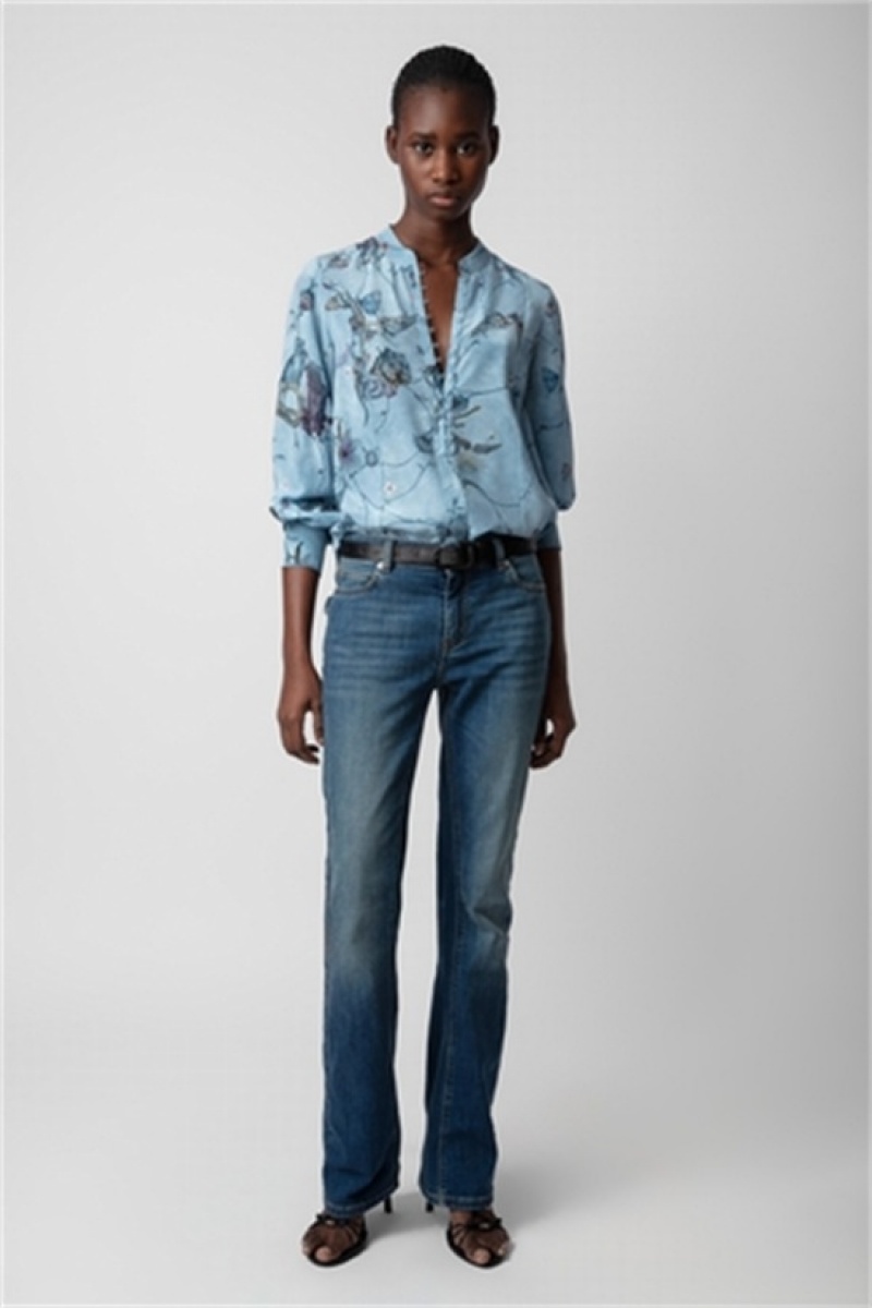 Zadig & Voltaire Twina Silk Shirt Niebieskie | ZV-256333