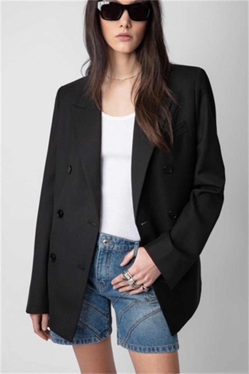 Zadig & Voltaire Vaena Slit Blazer Czarne | ZV-256357