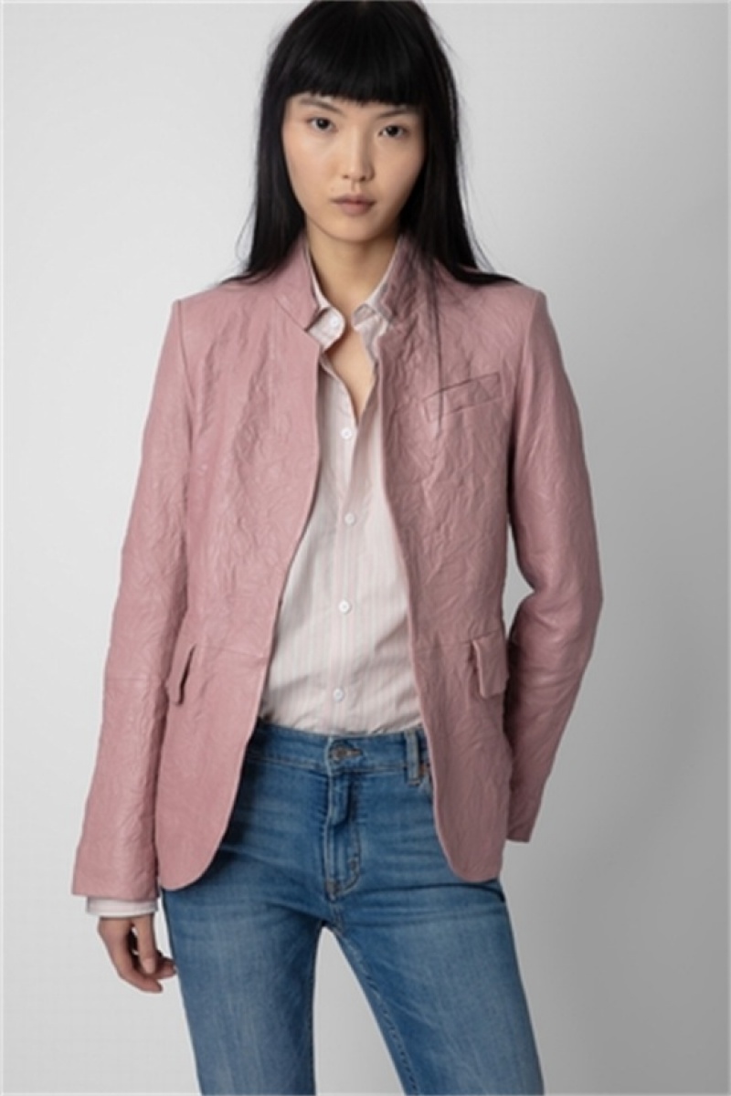 Zadig & Voltaire Very Crinkled Skórzane Blazer Różowe | ZV-256354