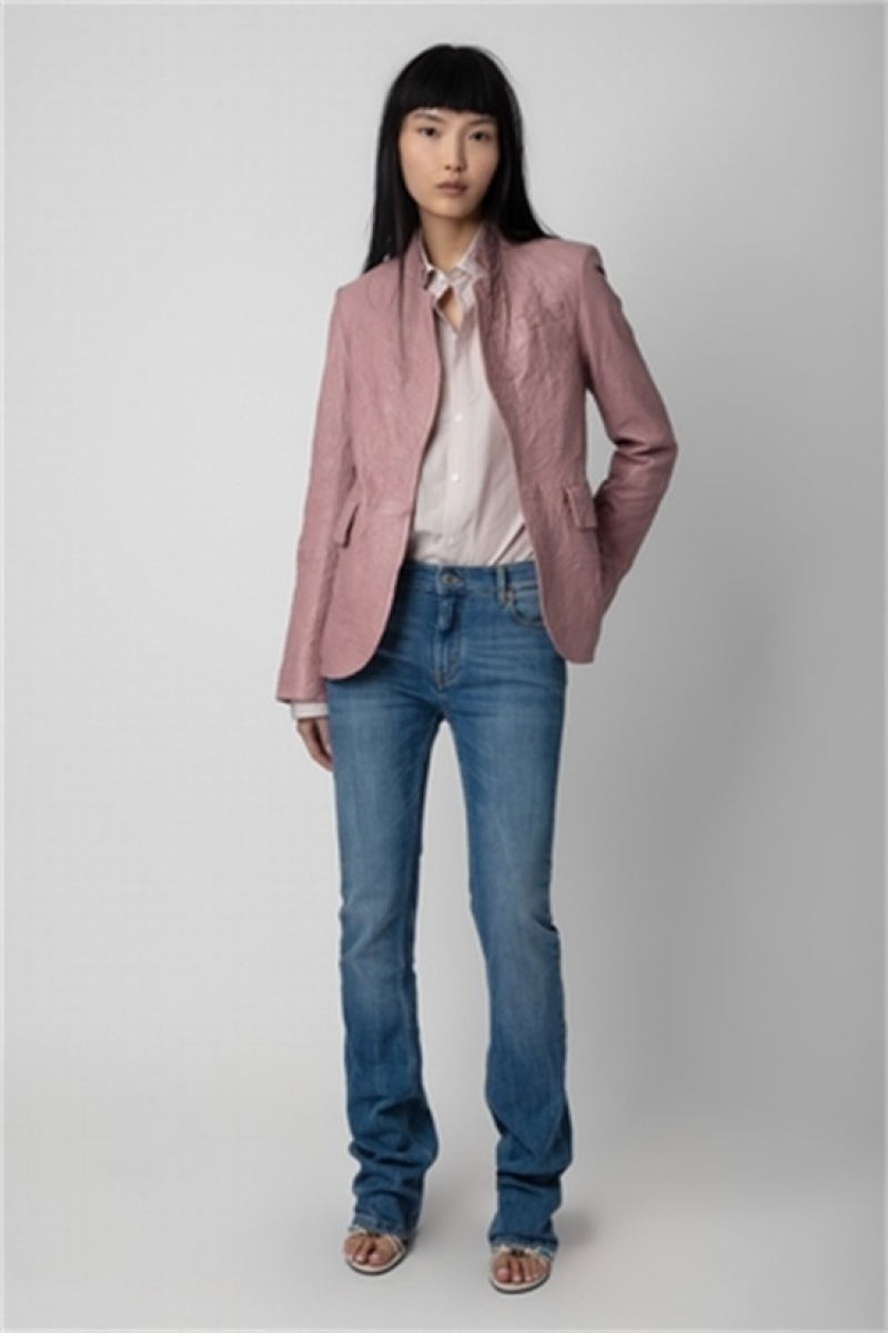 Zadig & Voltaire Very Crinkled Skórzane Blazer Różowe | ZV-256354