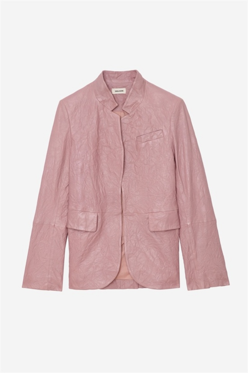 Zadig & Voltaire Very Crinkled Skórzane Blazer Różowe | ZV-256354