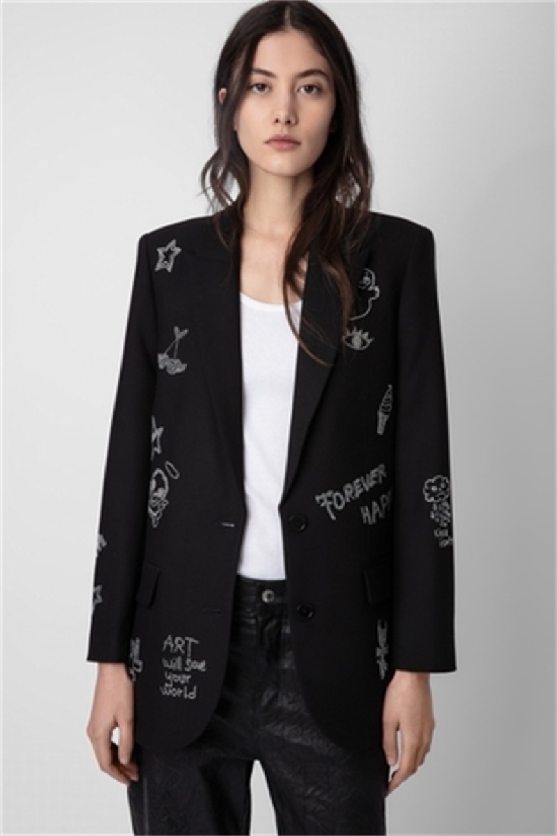 Zadig & Voltaire Viva Multi Strass Blazer Czarne | ZV-256350