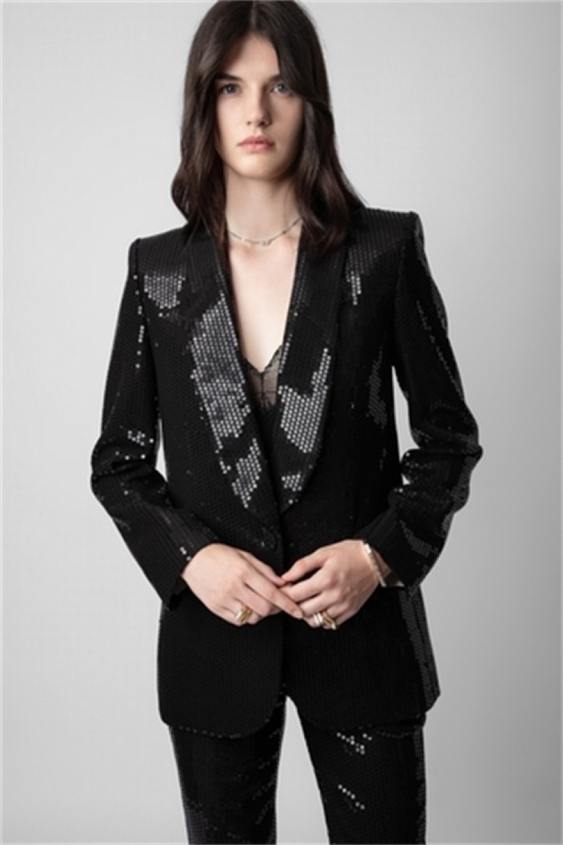 Zadig & Voltaire Vive Sequins Blazer Czarne | ZV-256360