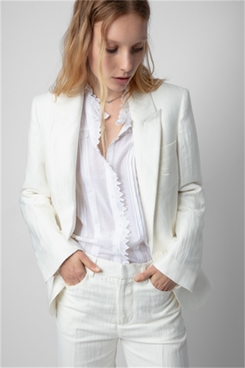 Zadig & Voltaire Vow Linen Blazer Białe | ZV-256355