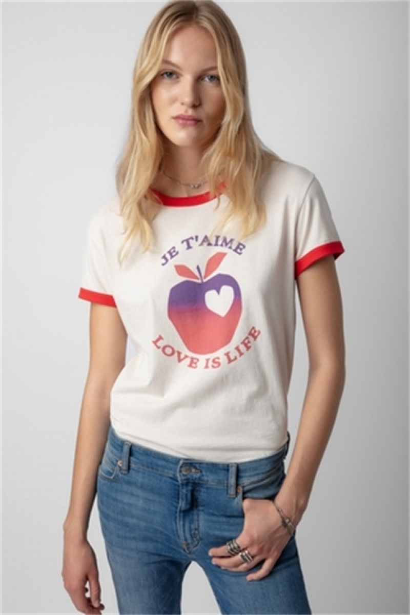 Zadig & Voltaire Walk Love Is Life T-shirt Białe | ZV-256259