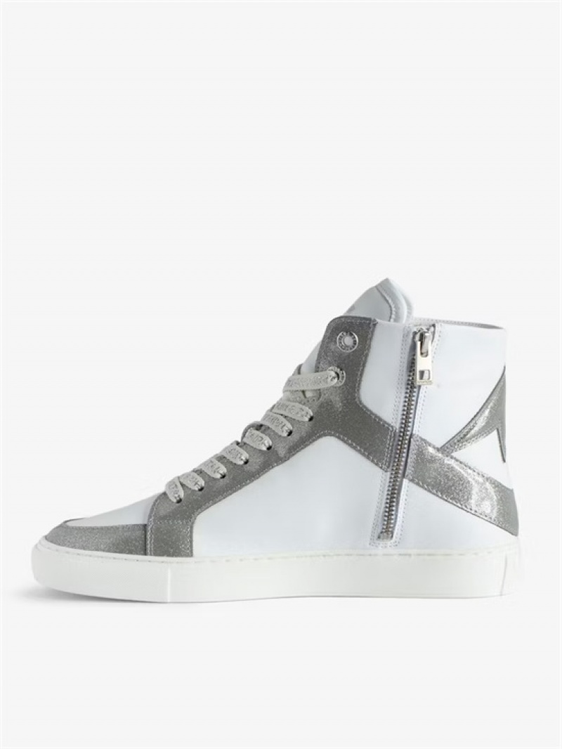 Zadig & Voltaire ZV1747 High Flash High-Top Sneakers Srebrne | ZV-255665